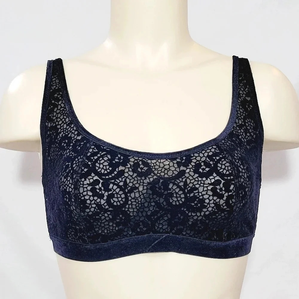 MEDIUM Gilligan Velour Velvet & Mesh Unlined Wired Bralette Black NWT